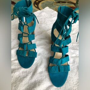 NEW Marc Fisher Suede Strappy Sandal with Stacked Heel